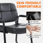 CLATINA Set of 8 Big & Tall 400 lbs Waiting Room Guest Chair, Leather Office Reception Chair No Wheels with Backrest Wide Seat and Padded Arms for Home Lobby Conference Waiting Room Office, Black