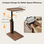 Modern Tv Tray Table, Adjustable Height Small C Shape Side Table for Sofa, Living Room, Laptop, Bedside - Black Walnut Look