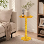 Acrylic Round Side Table Clear End Stand with Column Base Transparent Modern Pedestal Drink Storage Small Space Bedside Nightstand for Living Room Bedroom Balcony Home Decor Orange