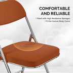 VINGLI Folding Chairs with Padded Seat & Backrest, Metal Frame, Durable Corduroy Fabric, 350 lbs Capacity, Set of 1, Orange – Ideal for Weddings, Parties, Office Events
