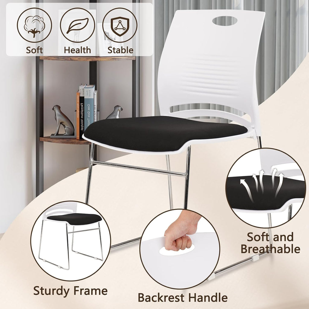 CLATINA Stacking Home Office Guest Chair, Reception Stackable Chairs with Metal Sled Base, Conference Lobby Waiting Training School Kitchen Banquet Chair, Plastic Desk Chairs No Wheels, White, 8 Pack