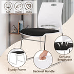CLATINA Stacking Home Office Guest Chair, Reception Stackable Chairs with Metal Sled Base, Conference Lobby Waiting Training School Kitchen Banquet Chair, Plastic Desk Chairs No Wheels, White, 8 Pack