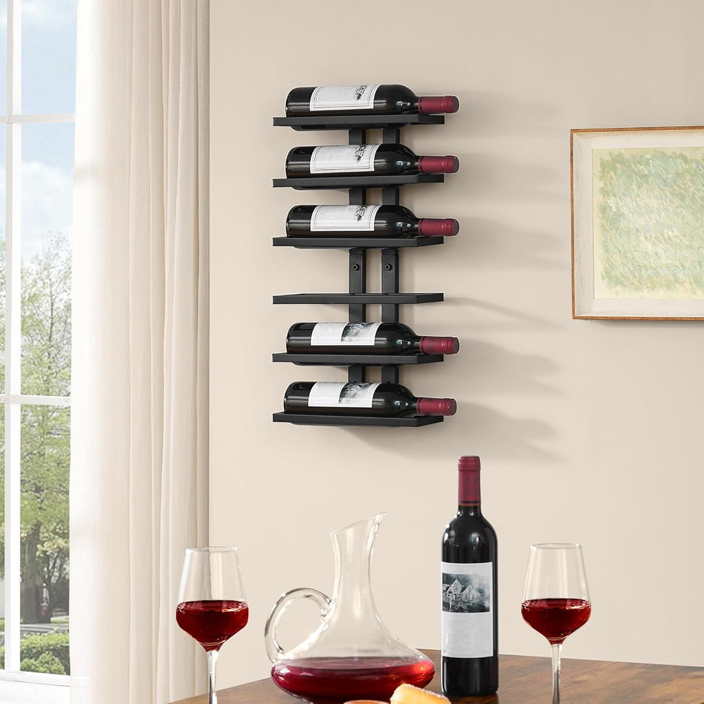 Hoctieon 6 Tier Wall Mount Wine Rack, Wall Racks for Wine Bottles Display and Storage, Hanging Bottle Organizer for Living Room, Dining Room, Wine Cellar, Bar, Black