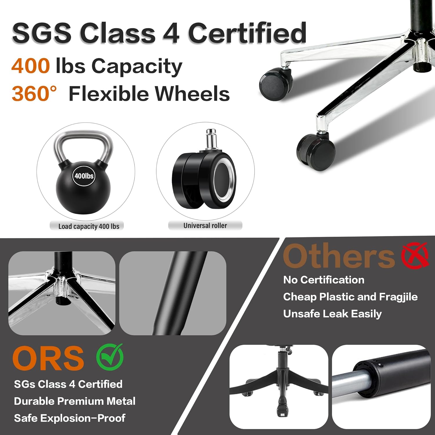 Ergonomic Office Chair with Footrest, High Back Desk Chair with Adjustable and Removable Headrest for Waist or Back Support,3 Gear Tilting Backrest,400lbs Weight Capacity Metal Base with Swivel Wheels
