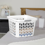 1.5 Bushel Square Plastic Laundry Basket, BPA-Free, White - 2 Comfort Grip Handles, Sturdy & Stackable, for Bedroom, Bathroom & Laundry Room