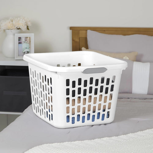 1.5 Bushel Square Plastic Laundry Basket, BPA-Free, White - 2 Comfort Grip Handles, Sturdy & Stackable, for Bedroom, Bathroom & Laundry Room