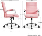 costoffs Mid Back Office Desk Chairs PU Leather Executive Task Chairs Height Adjustable Swivel Chair with Lumbar Support, Pink