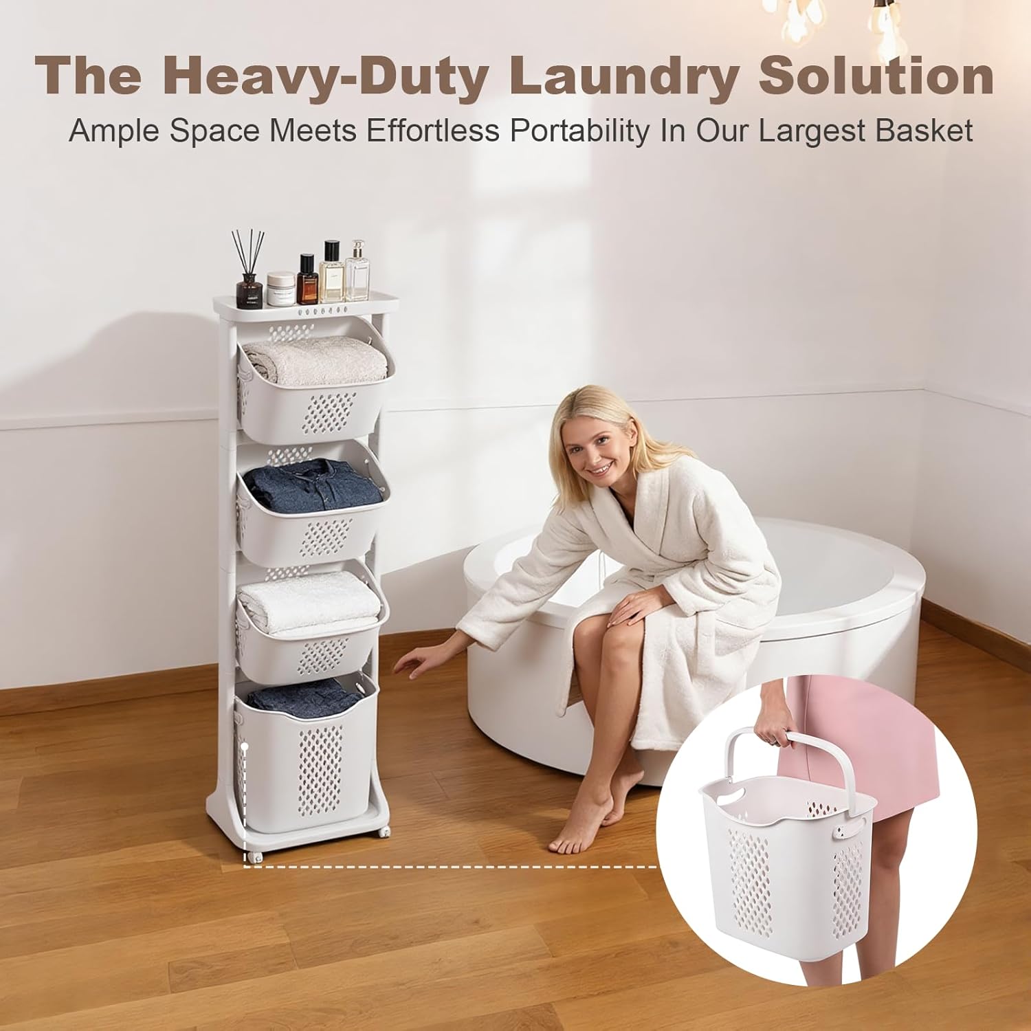 FAHKNS 4-Tier Laundry Sorter Cart with Wheels, Large 95L Capacity Hamper Organizer, Rolling Storage with Removable Mesh Bins for Laundry Use in Home, Dorm, Apartment (17.3"x13.1"x54.7")