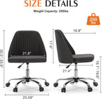 Sweetcrispy Armless Vanity Chair, Cute Comfy Home Office Desk Chair with Wheels, Modern Upholstered Task Computer Seat for Bedroom, Study, Makeup Vanity, Height Adjustable & Swivel, Deep Gray