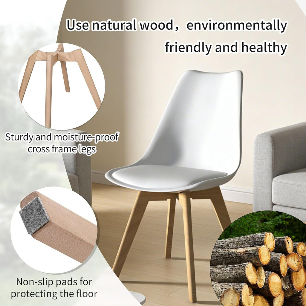 YLGJ&TIDY Modern Dining Chairs Set of 4 PU Leather Upholstered Chairs with Wooden Legs Mid Century Soft Padded Kitchen Chairs for Living Room Bedroom Dining Room Patio (White, Pack of 4)