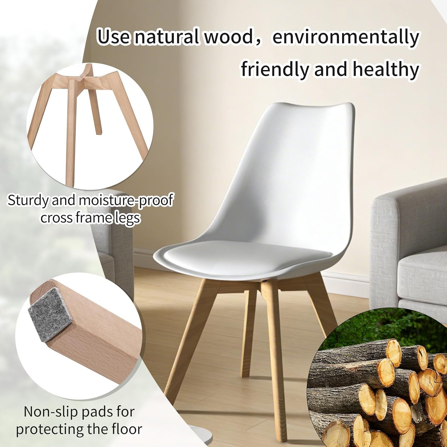 YLGJ&TIDY Modern Dining Chairs Set of 4 PU Leather Upholstered Chairs with Wooden Legs Mid Century Soft Padded Kitchen Chairs for Living Room Bedroom Dining Room Patio (White, Pack of 4)