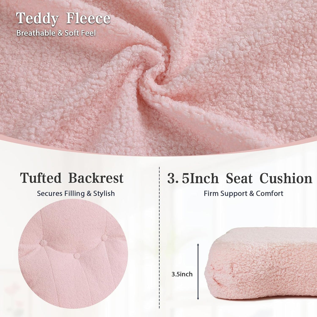 ANMINY 5pcs Glider Rocker Replacement Cushions Set with Ottoman Cover, 3.5Inch Thickened Fleece Glider Rocking Chair Cushions with 29.5Inch Tufted Backrest & Side Pockets for Indoor Nursery, Pink