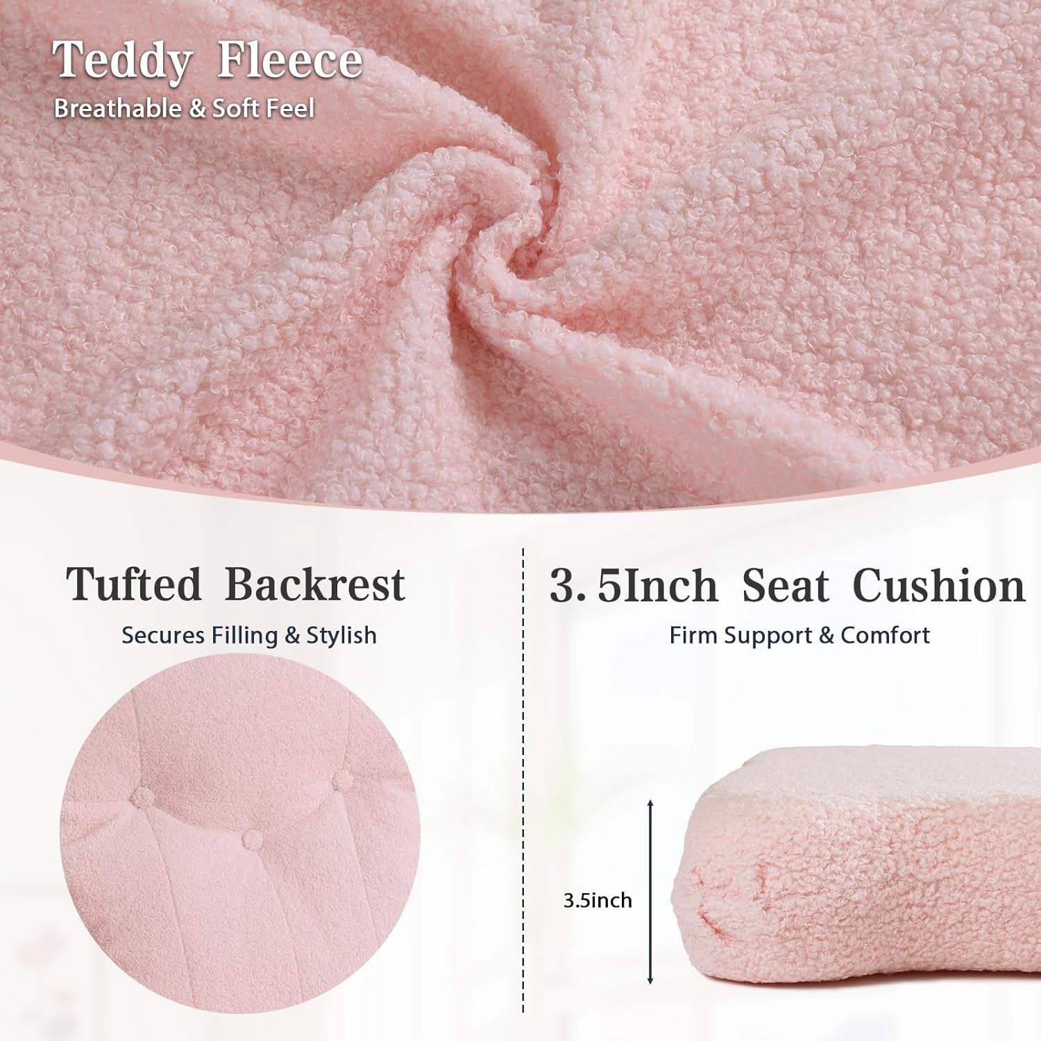 ANMINY 5pcs Glider Rocker Replacement Cushions Set with Ottoman Cover, 3.5Inch Thickened Fleece Glider Rocking Chair Cushions with 29.5Inch Tufted Backrest & Side Pockets for Indoor Nursery, Pink