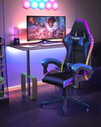 Bigzzia Gaming Chair with RGB LED Lights for Kids & Adults, High Back Ergonomic Computer Gamer Chair with Headrest and Lumbar Support, Racing Style Reclining Game Chair(Black/Blue)