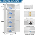 86" Tall Metal Kitchen Pantry Storage Cabinet with Doors and 4 Adjustable Shelves, Extra Large Heavy Duty Steel Storage Cabinet for Kitchen, Garage, Living Room, Pantry Cupboard, White (2 Packages)