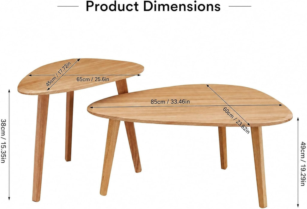 Nesting Coffee Table Set of 2-Mid Century Modern Wooden Coffee Table,Guitar Pick Stacking Tables with Solid Wood Legs,Small Coffee Tables for Small Spaces,Living Room,Balcony (Natural)