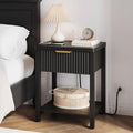 Fultyle Night Stand with Drawer, Mid Century Nightstand with Storage, Modern Fluted Bedside Table Bedroom Living Room for Small Space, Office, Black