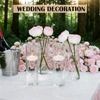 16 Pack Glass Cylinder Bud Vases for Centerpieces, 7.8” H x 2.5” W Clear Flower Vases Bulk, Floating Candle Holder for Wedding Party Home Decor