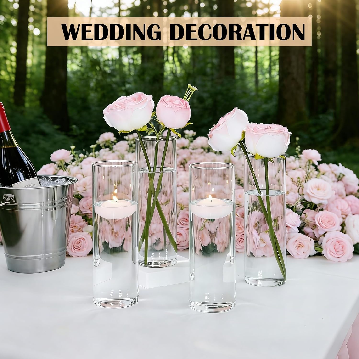16 Pack Glass Cylinder Bud Vases for Centerpieces, 7.8” H x 2.5” W Clear Flower Vases Bulk, Floating Candle Holder for Wedding Party Home Decor