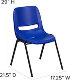 EMMA + OLIVER Navy Ergonomic Shell Stack Chair with Black Frame and 16" H Seat