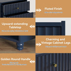 22 inch Tall Blue Nightstand Set of 2, Fluted Bedside Table with 2 Drawers and Open Shelf, Small End Table with Gold Handle for Bedroom (2, Blue)