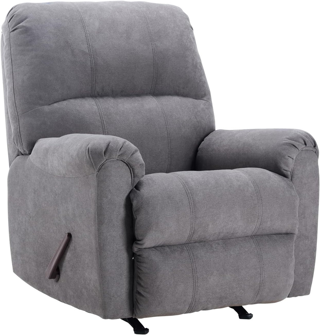 CANMOV Rocker Recliner Chair, Soft Fabric Manual Recliner Chair with Overstuffed Back and Arms, Single Sofa Nursery Rocking Chairs for Living Room, Grey