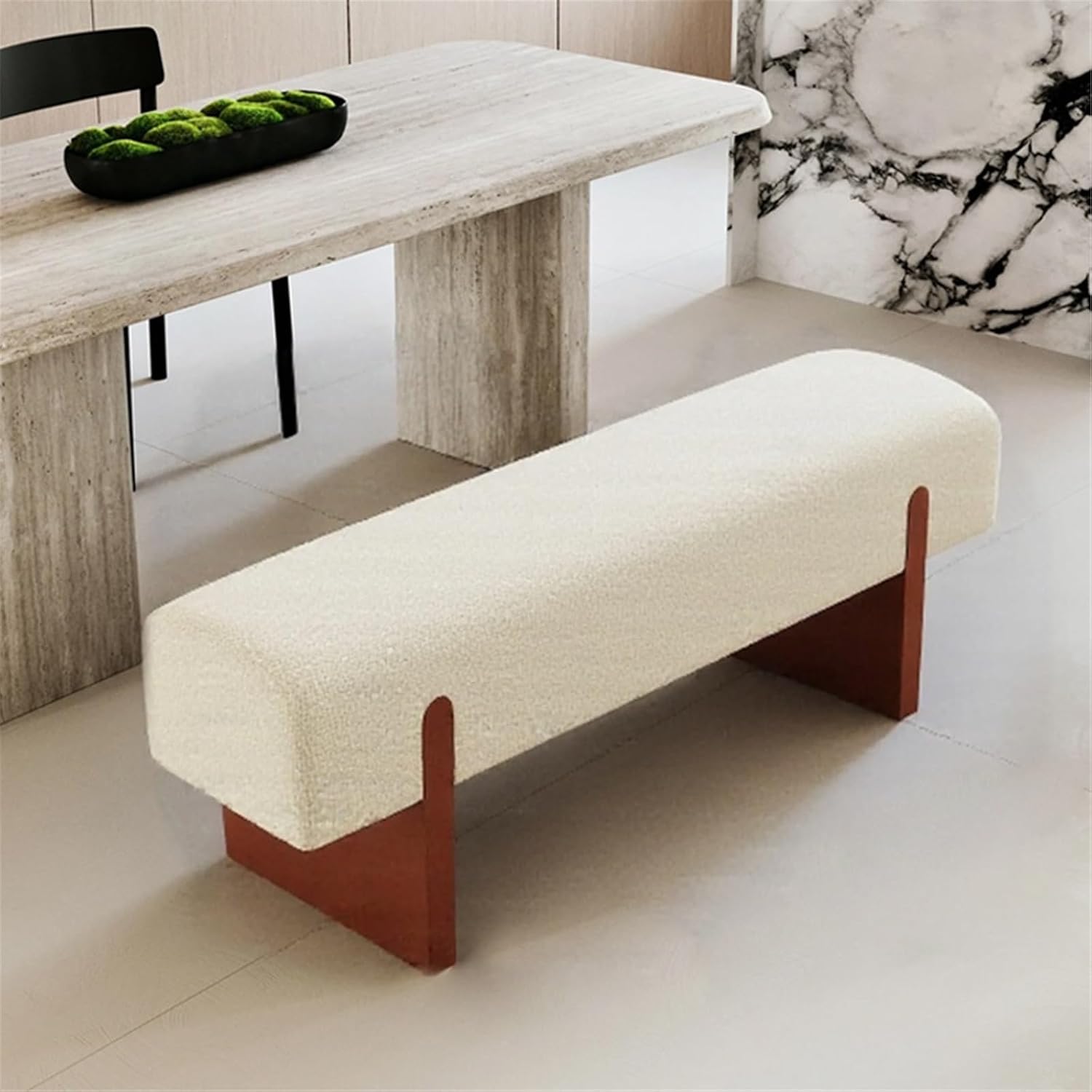 Modern Wooden Bed end Bench Dining Table Upholstered Shoe Changing Dressing Room Rest Area Entryway(Small)