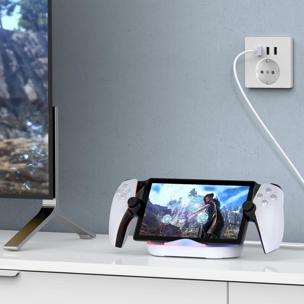 FASTSNAIL Charging Stand for PS Portal Remote Player, Portable Charge Dock Station with 14 RGB Light Modes and Type-C Cable, Charge Base Holder Accessories for PlayStation 5 Portal Console