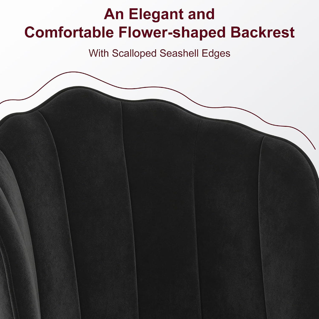 VECELO Velvet Dining Chairs Set of 6, Modern Upholstered Kitchen Chairs with Thick Cushions, Curved Padded Backrest and Metal Legs, for Kitchen, Dining Room, Living Room, Black