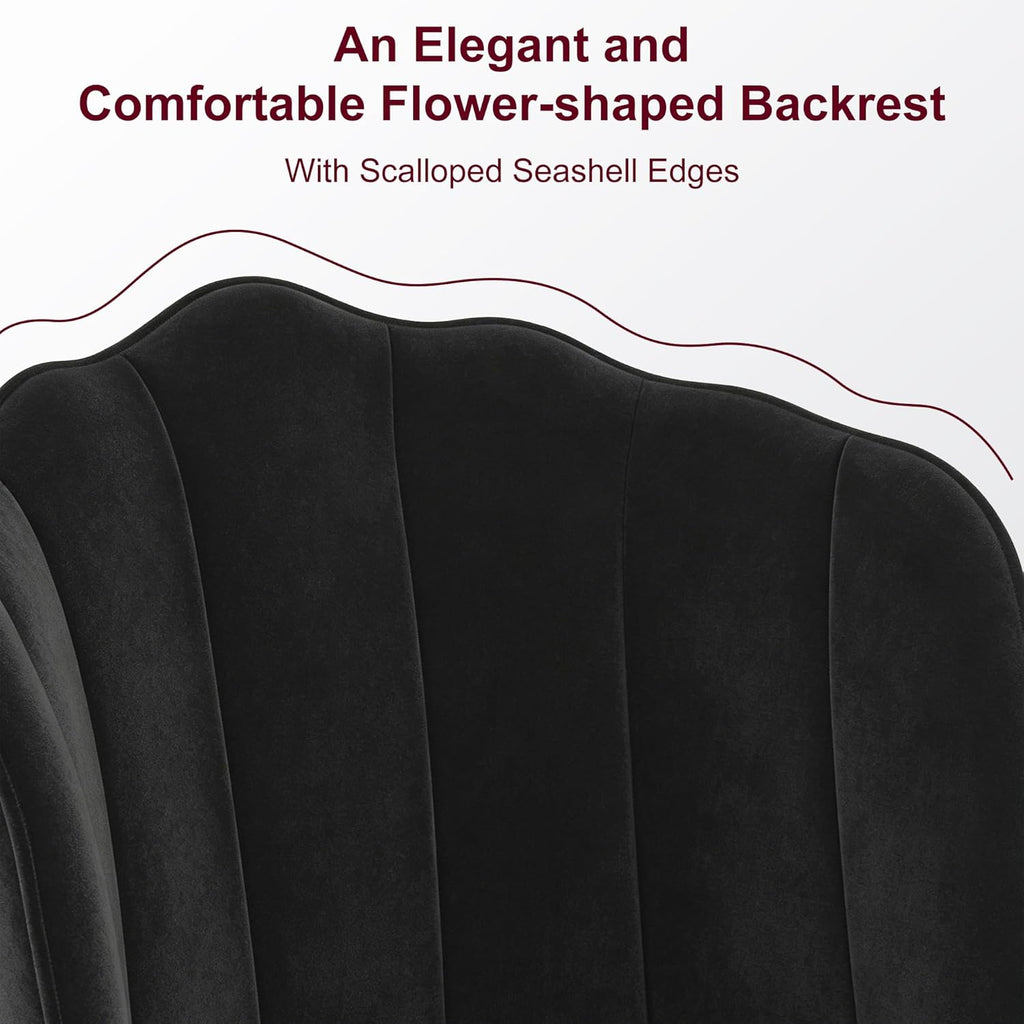 VECELO Velvet Dining Chairs Set of 4, Modern Upholstered Kitchen Chairs with Thick Cushions, Curved Padded Backrest and Metal Legs, for Kitchen, Dining Room, Living Room, Black