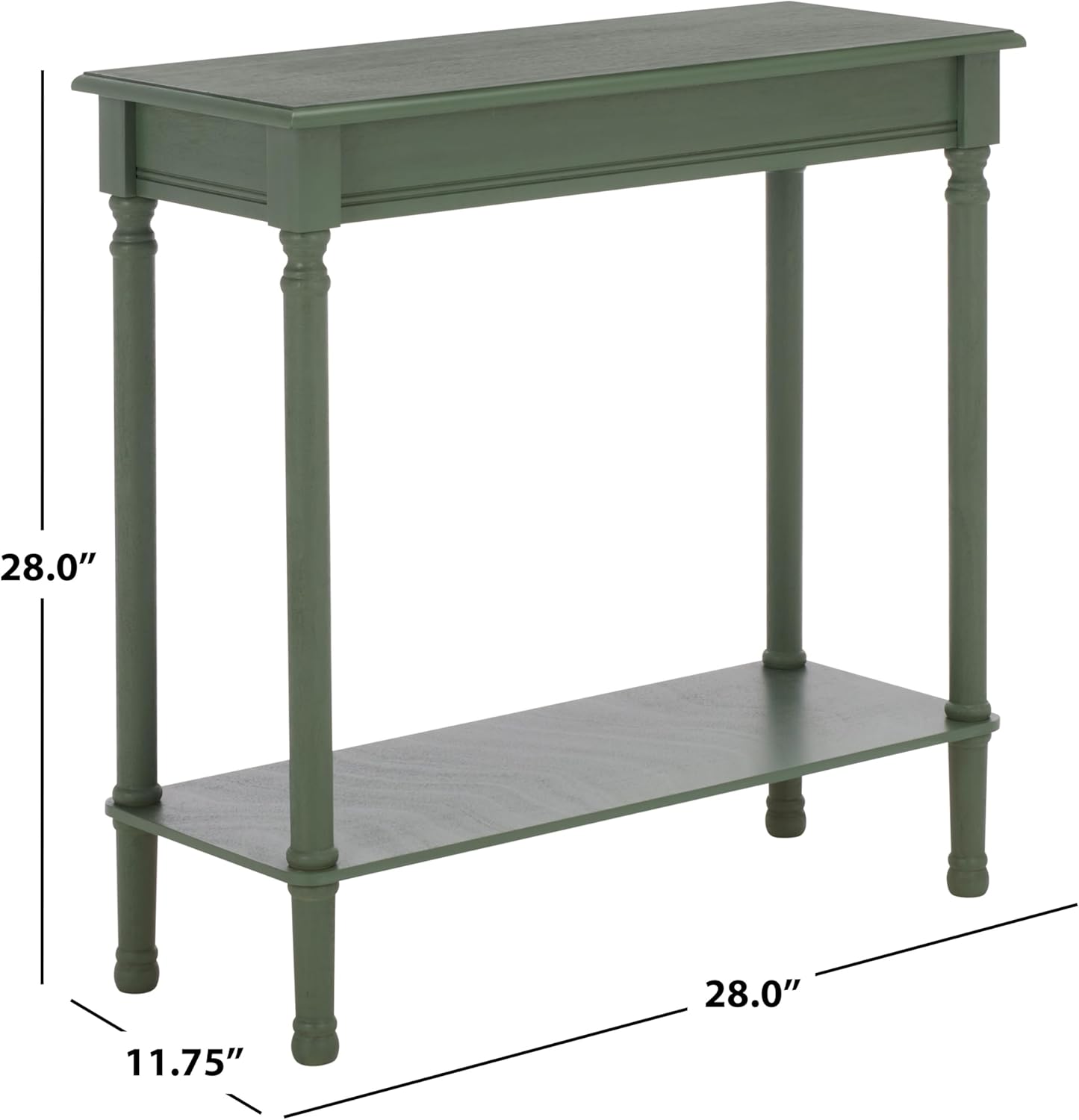 SAFAVIEH Furniture - Tinsley Rectangle Console Table - Dusty Green - Solid Wood - Farmhouse Turned-Leg Design - Ideal for Entryway, Living Room, Hallway, 28" W x 11.75" D x 28" H (CNS5724G)