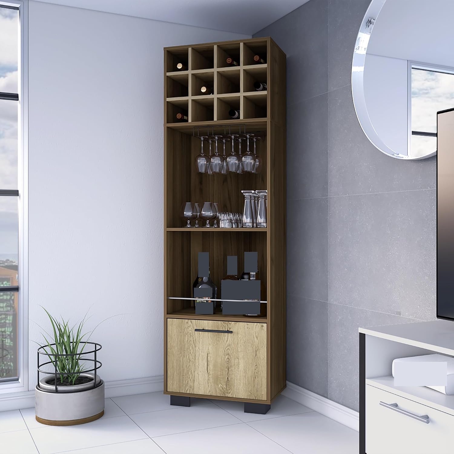 Corner Wine Cabinet Storage Locker, Tall Pantry Sideboard witn 2-Shelf and 1-Drawer,for Kitchen Home