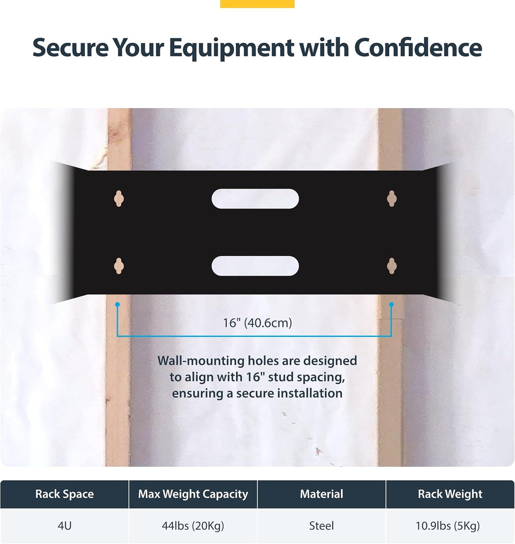 StarTech.com 4U Wall Mount Network Rack - 14 Inch Deep (Low Profile) - 19" Patch Panel Bracket for Shallow Server and IT Equipment, Network Switches - 44lbs/20kg Weight Capacity, Black (WALLMOUNT4)