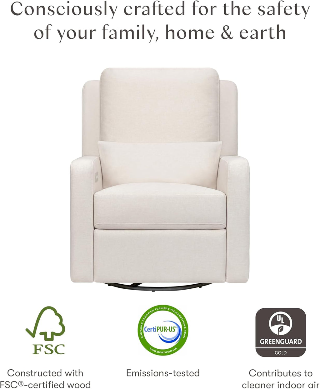 Babyletto Sigi Electronic Power Recliner and Glider with USB Port in Performance Cream Eco-Weave, Water Repellent & Stain Resistant, Greenguard Gold and CertiPUR-US Certified