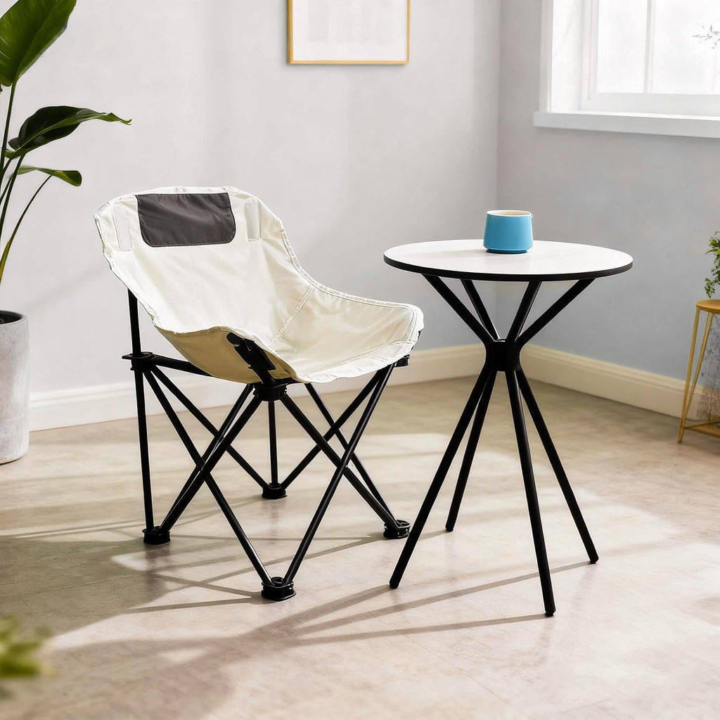 Oval Side Table, 10mm HPL Tabletop End Table, 110 lbs Detachable Small Side Table for Small Spaces with X-Shaped Iron Legs, Waterproof Scratch-Resistant Table for Living Room Bedroom Camping Picnic