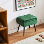 Storage Ottoman Upholstered Stool with Padded Seat, Tufted Vanity Stool with Metal Legs, Accent Stool, Velvet, Green