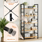Sweetcrispy Book Shelf, 5 Tier Bookcase, Modern Tall Bookshelf for Garage Kit, CDs, Movies, Industrial Corner Storage Organizer for Bedroom Home Office Kitchen Living Room, Wood