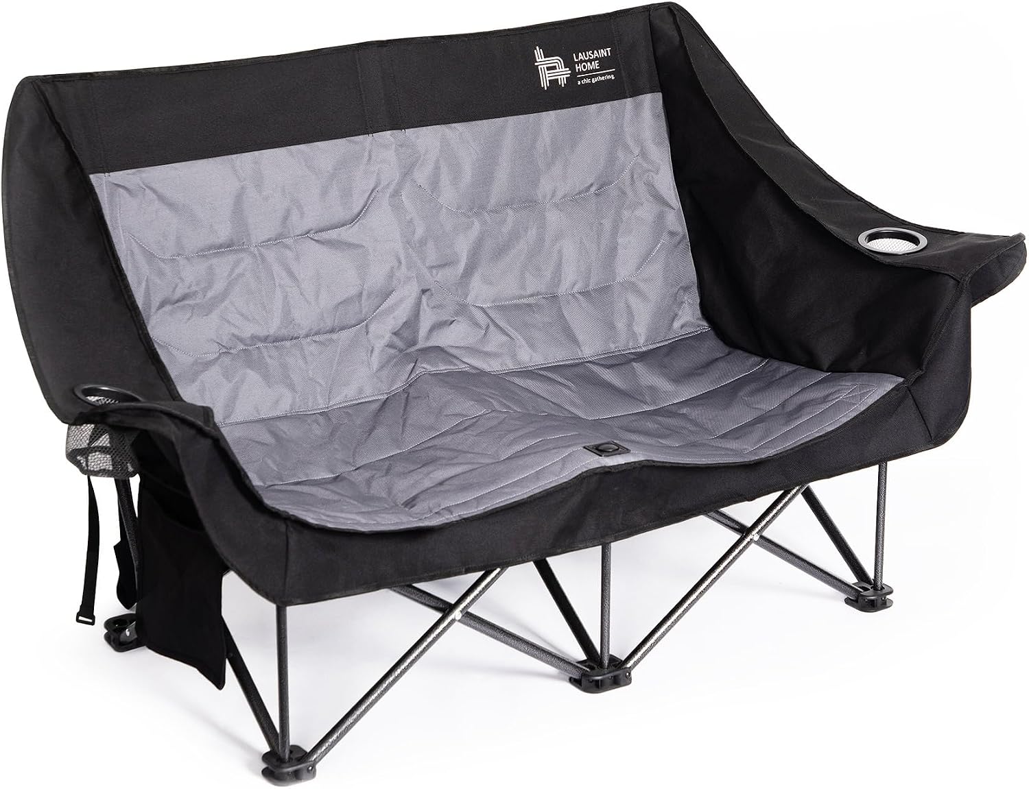 OUTSIDER Double Camping Chair, OversizedCamping Loveseat with Cup Holder, Heavy Duty PortableCamping Couch, Outdoor Double Folding Chair for Patio,Lawn and Garden, Black