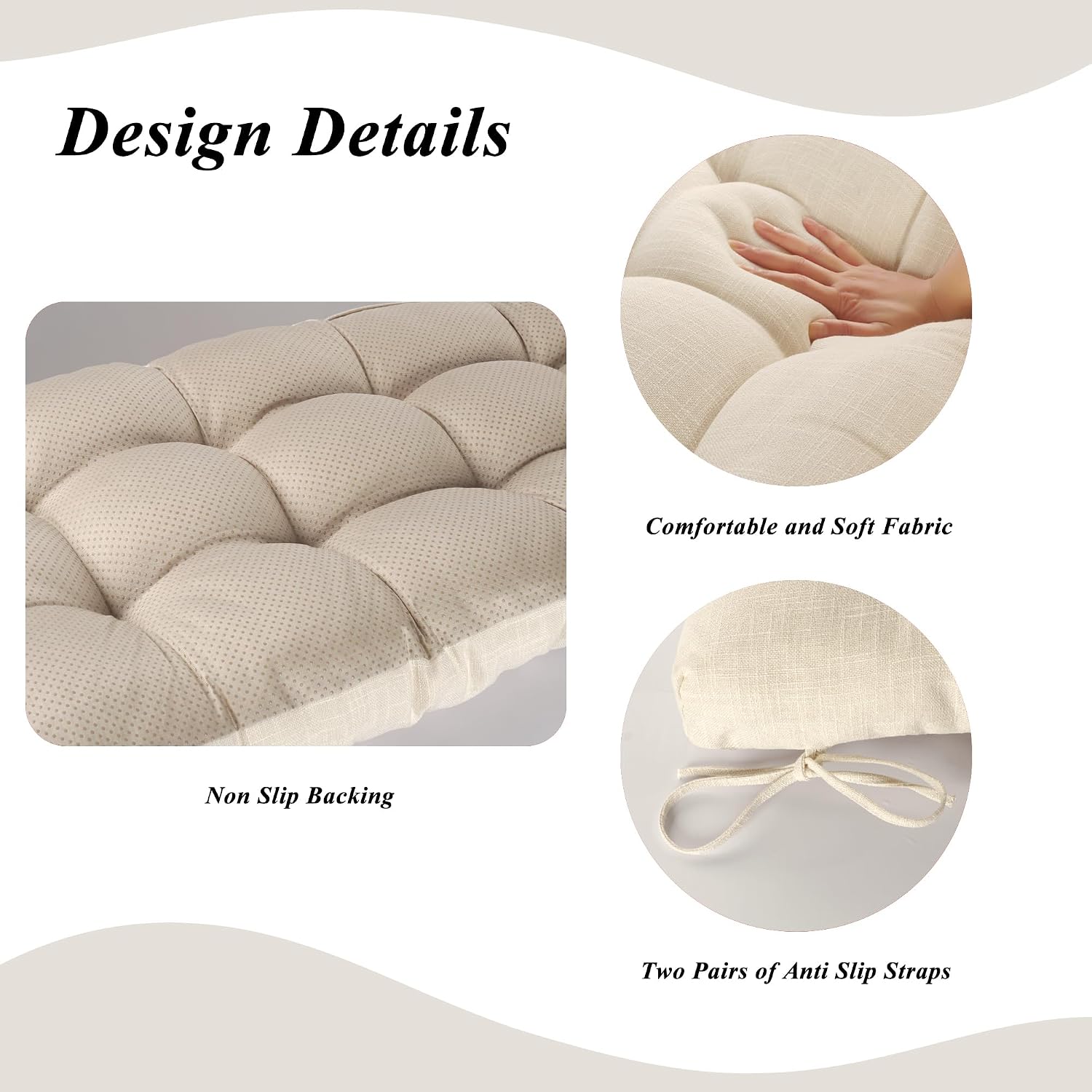 Bench Cushion for Indoor Furniture 48x19 inch Rectangle Bench Seat Cushion for Bay Window Entryway Bench Thick Textured Chair Cushion with Non-Slip Backing 1 Pack, Beige