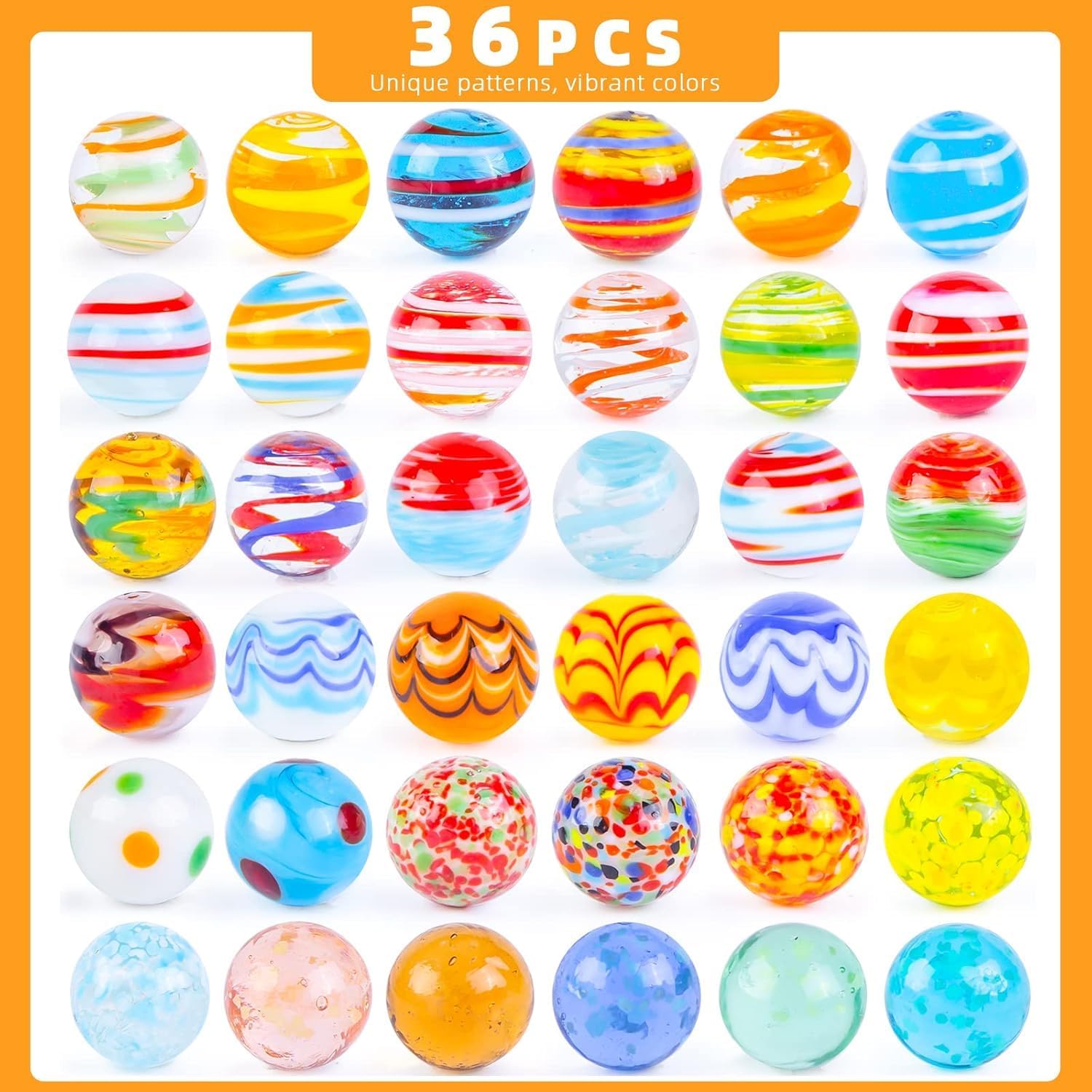 MCPINKY 36PCS Glass Marbles, Including 5 Glow in The Dark Marbles for Vase Filler, Fish Tank, Table Scatter Decoration