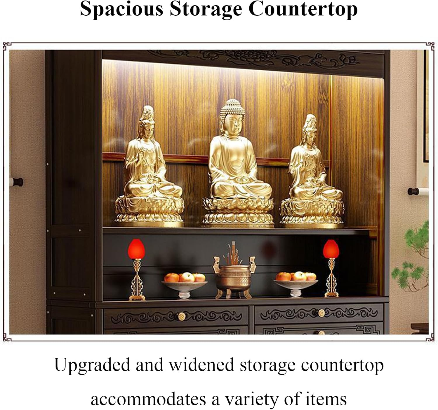 Buddhist Altar Cabinet, Wooden Meditation Table with Storage, Large Personal Shrine Table for Mindfulness and Practice