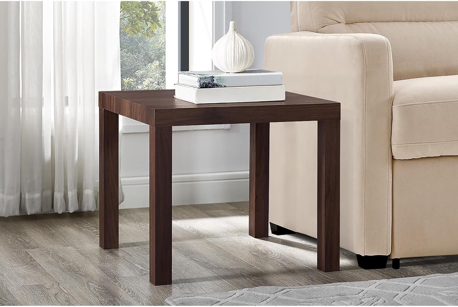 Modern Side Table 20 Inch Square End Table Wood Look Nightstand for Living Room Bedroom Small Space Waterproof Surface Easy Assembly Walnut Finish