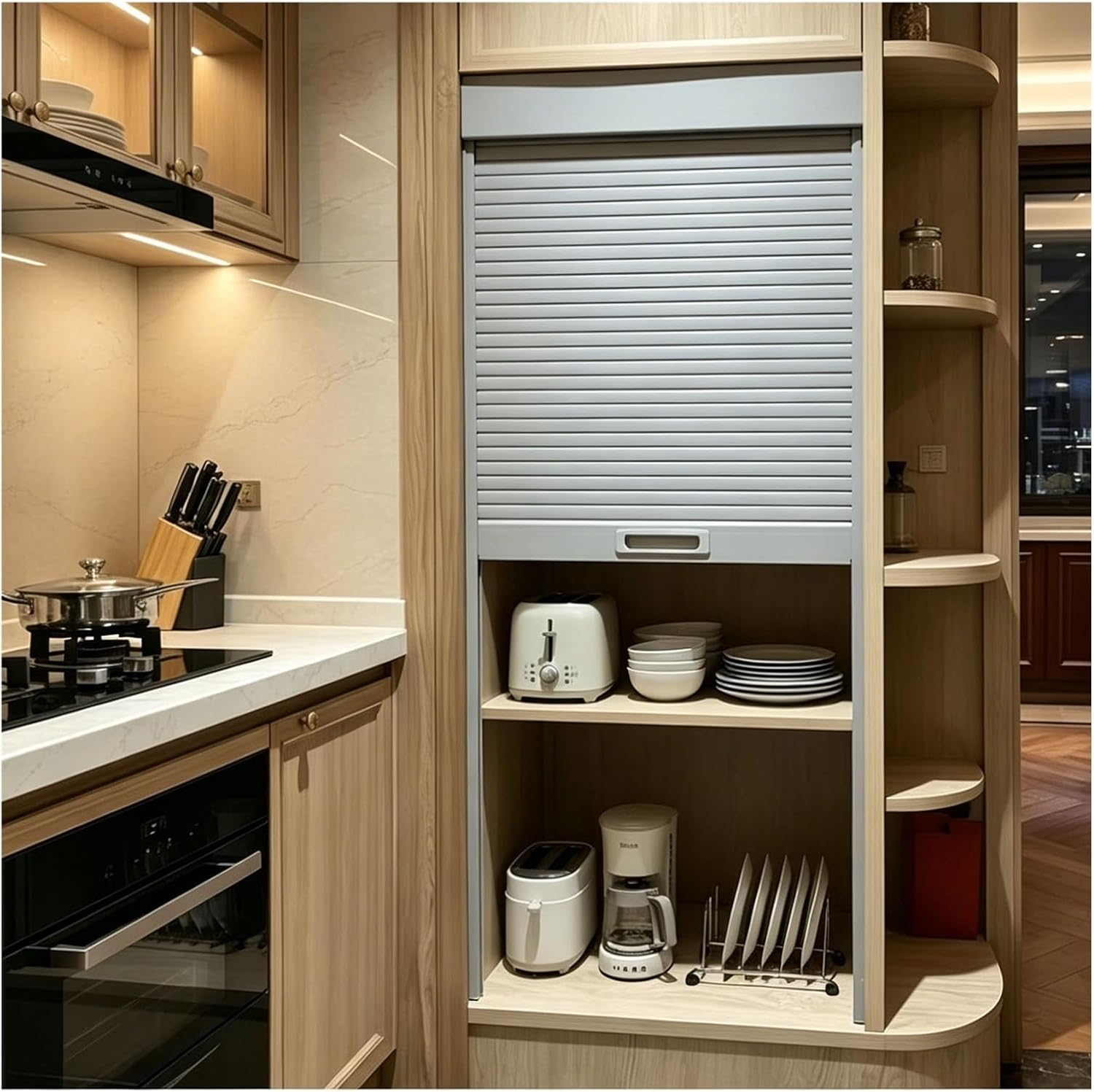 Kitchen Cabinet Doors Tambour Door Retractable Flexible Pull-Down Space Saving with Track for Spice Sauce Pet Supplies(80x50 cm)