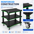 AV Media Stand with LED Lights, Audio Rack with USB Powered RGB Light Strip, Rolling Stereo Cabinet with Lockable Caster Wheels, 88 lbs Per Shelf, Printer/TV Stand for Small Spaces (black, 3-Tier)