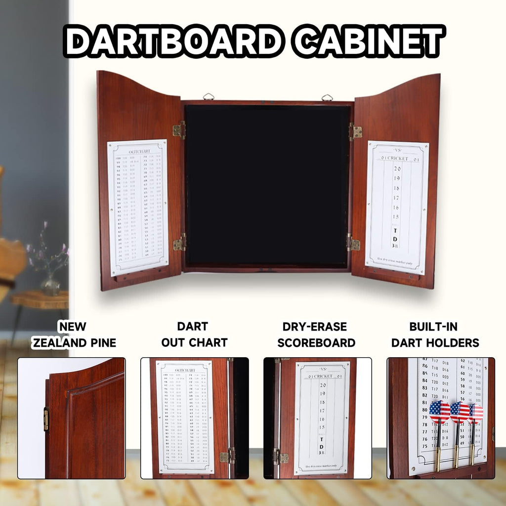 GSE Pro Dartboard Cabinet with Scoreboard, Walnut Solid Wood, Official Size | Dartboard & Darts Not Included, Furniture-grade Paint Finish, for Game Rooms/Man Caves/Bar, 3.5"D x 22"W x 25"H