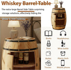 Vintage Whiskey Barrel Table, Solid Wood Barrel Side Table with Storage & Lock, Wooden Wine Barrel Cabinet, Rustic Barrel Bar for Home Bar, Living Room