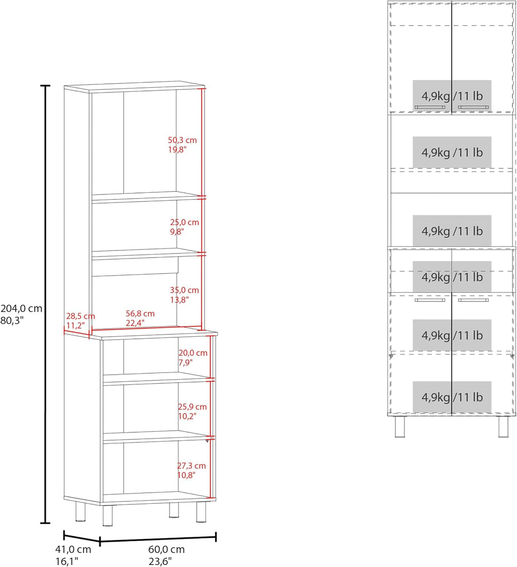 23.6" D*16.1" W*80.3" H Freestanding Kitchen Pantry with 3 Shelves, 2 Double Doors, Rectangular Wood Storage Cabinet, Farmhouse, for Living Room, Dining Room, Oak