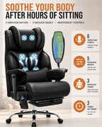 6 Points Massage Big and Tall Office Chair with Foot Rest, 500LBS Heavy Duty Desk Chair with Adjustable Lift Armrests, Ergonomic Computer Chair for Home Office, Gaming & Study，Black