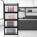 60x32x141.5cm 5-Tier Kitchen Storage Cabinet, Mobile Microwave Stand with Flip-Up Doors - Black Freestanding Kitchen Bakers Rack for Pantry, Bathroom Organizer