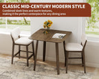 PrimeZone 3 Piece Dining Table Set - Counter Height Bar Table and Chairs Set for 2, Mid-Century Modern Upholstered Bar Stools with Back & Wood Kitchen Table, Dinette Set for Dining Room, Pub